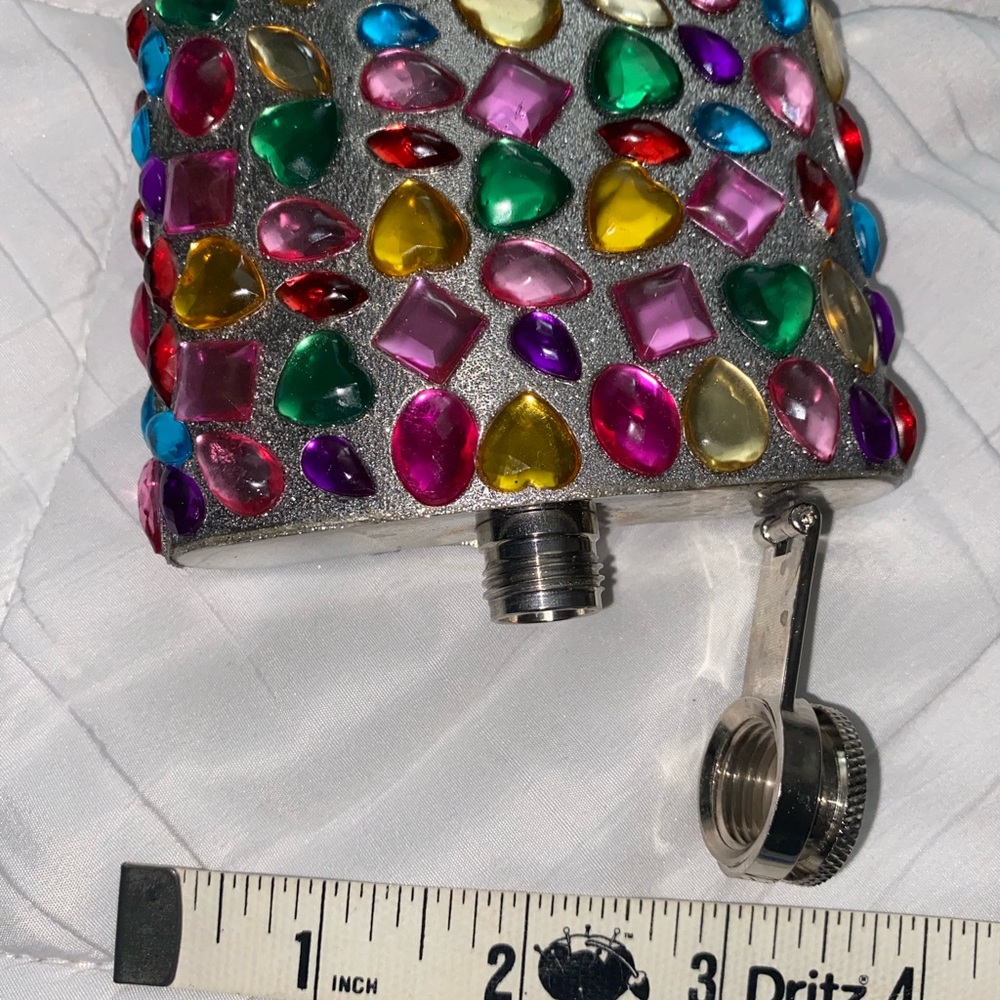 Flask Pocket Flask Liquor Stainless Steel Screw Cap Beaded Multi color Hearts - Picture 10 of 11